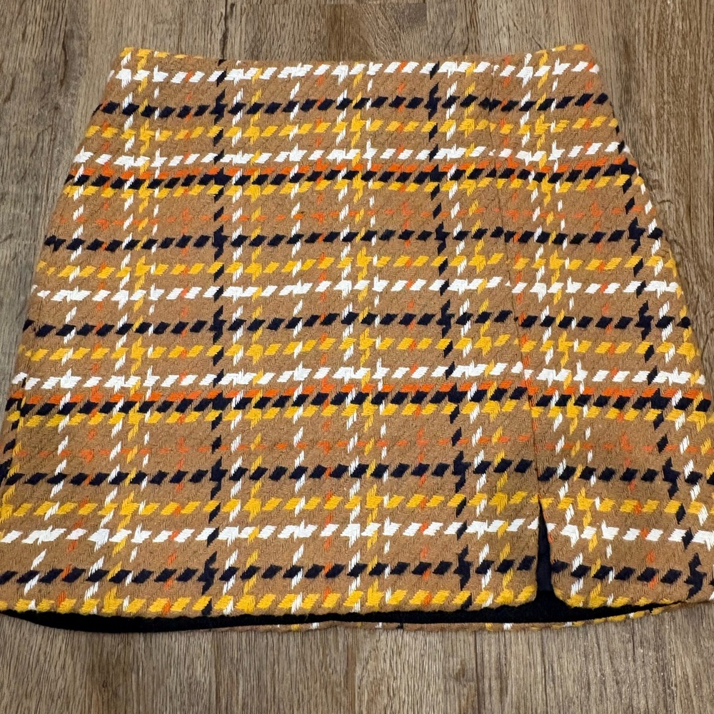 Skies Are Blue Plaid Mini Skirt in Tan, Orange, and White small
